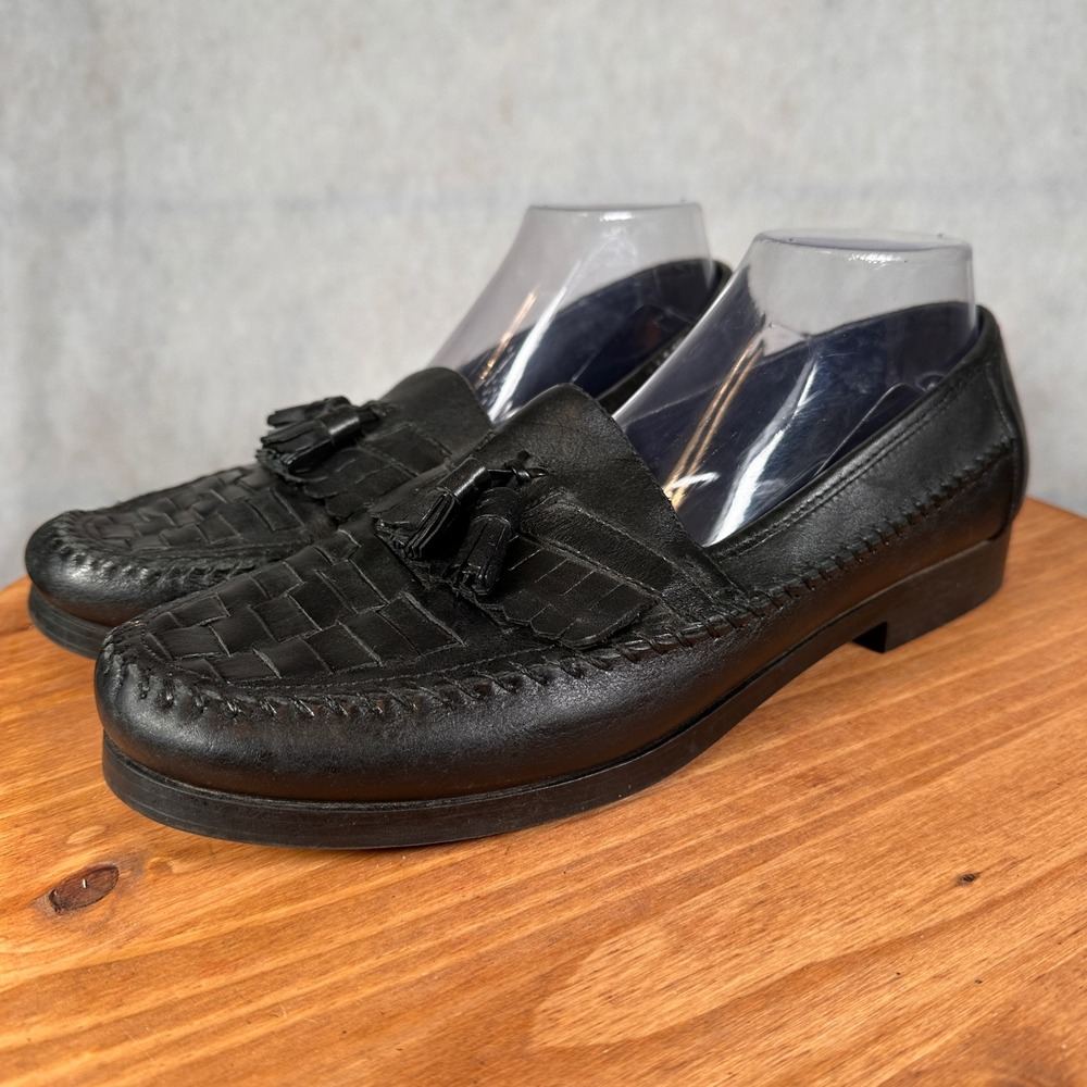 Magellan Woven Tassel Loafers Mens 10.5 Black Good Kiltie Leather 13057